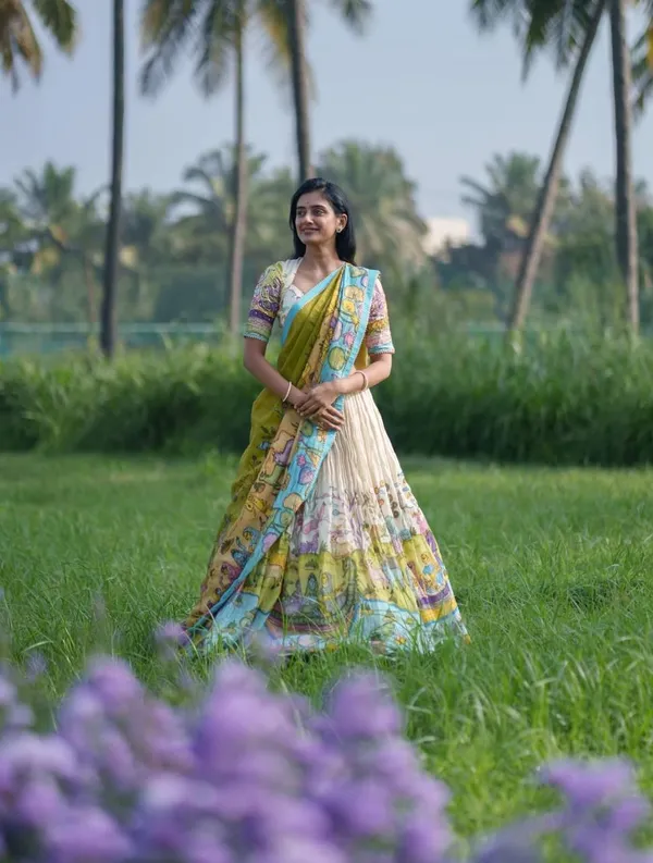 Multicolor_Elegant_Kalamkari_Printed_Lehenga_Choli_with_Hand_Embroidery_Fully_Stitched
