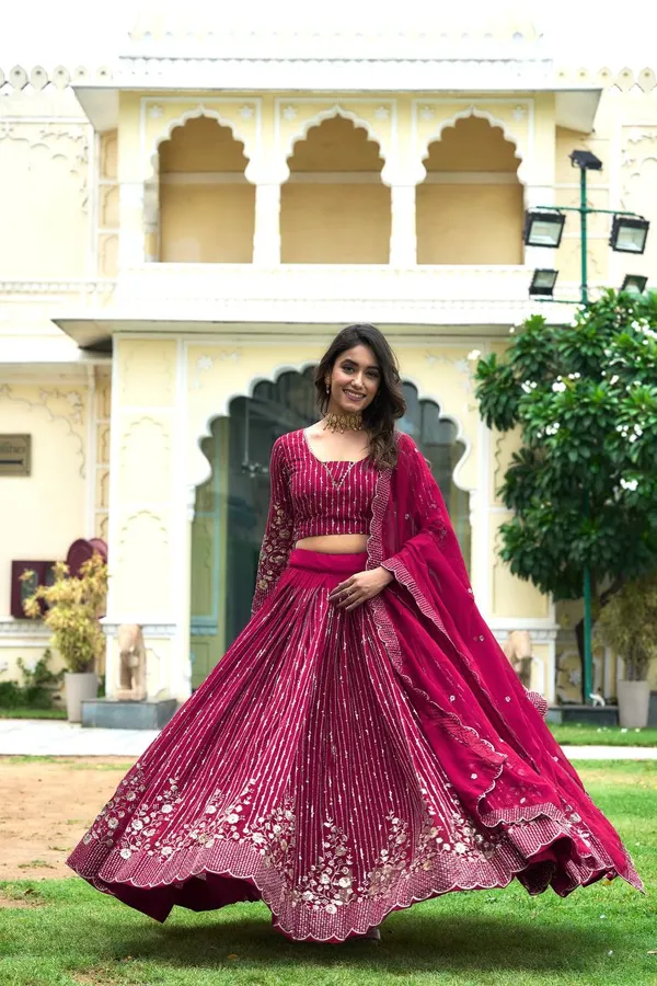 The Pankhudi Rani Fox Georgette Fully Stitched Lehenga Choli With Embroidery Sequins Work Price in India Buy The Pankhudi Rani Fox Georgette Fully