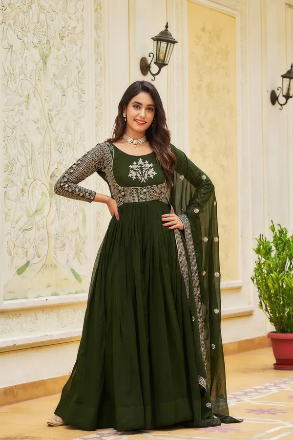 Green_Faux_Georgette_Gown_&_Dupatta_Set_With_Heavy_Sequin_&_Embroidery_Work