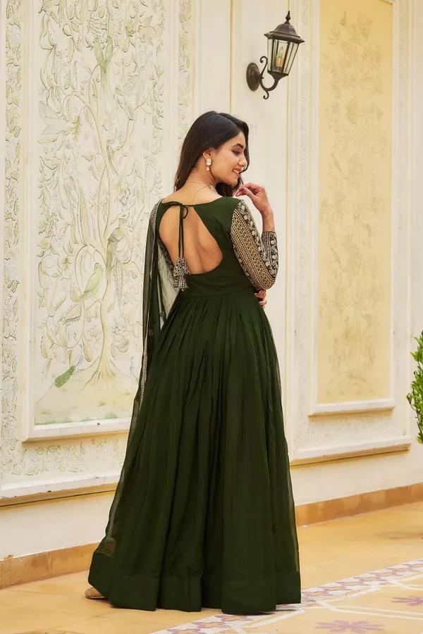 Green_Faux_Georgette_Gown_&_Dupatta_Set_With_Heavy_Sequin_&_Embroidery_Work