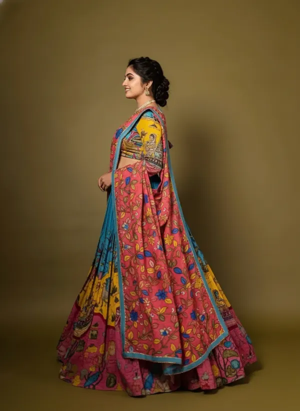 Kalamkari_Print_With_Hand_Work_Bloom_Fully_Stitched_Printed_Lehenga_Choli