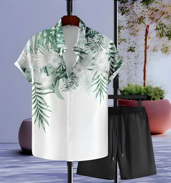 Green_White_Black_Contrast_Collar_Top_&_Bottom_Sets_For_Men