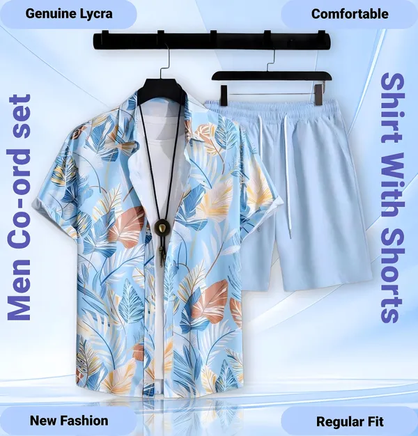 Light_Blue_Men's_Soft_Poly_Lycra_Digital_Prined_Shirts_with_Shorts