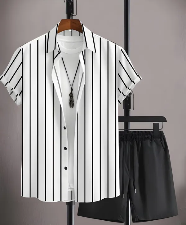 White_Men's_Contrast_Collar_Top_&_Bottom_Sets