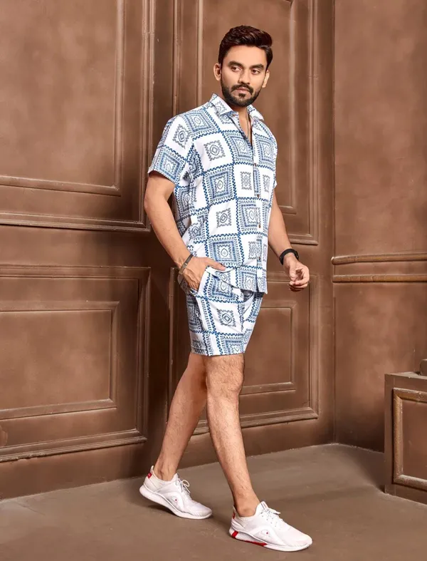 White_Printed_Shirt_With_Shorts_Co-Ords