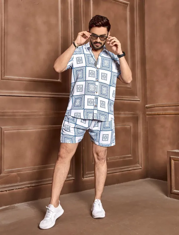 White_Printed_Shirt_With_Shorts_Co-Ords