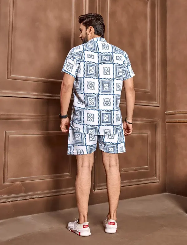 White_Printed_Shirt_With_Shorts_Co-Ords