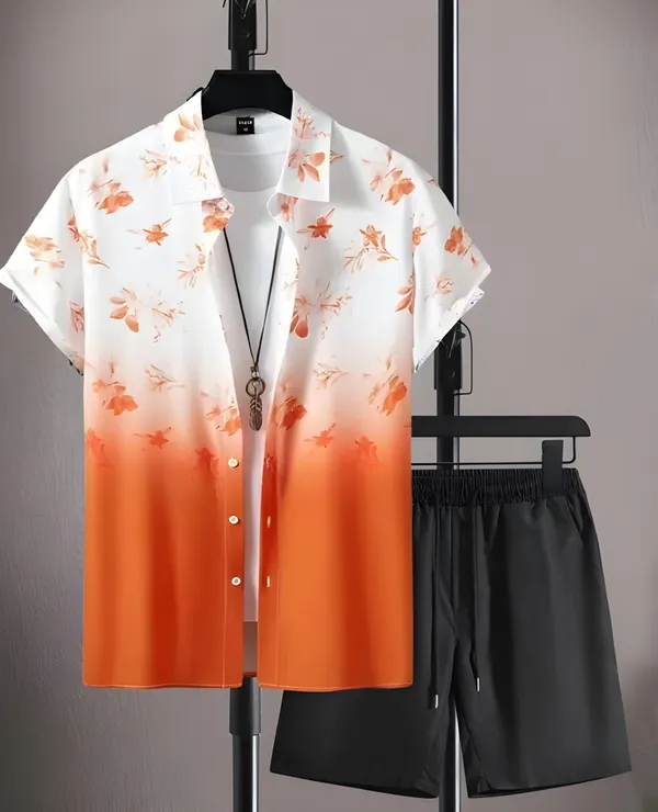 Orange_&_White_Rayon_Palm_Tree_&_Leaf_Printed_Night_Suit_Set