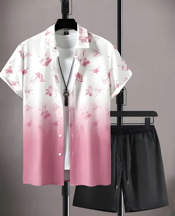 Pink_&_White_Men's_Soft_Poly_Lycra_Digital_Prined_Shirts_with_Pajama_Shorts_Night_Suit_Set