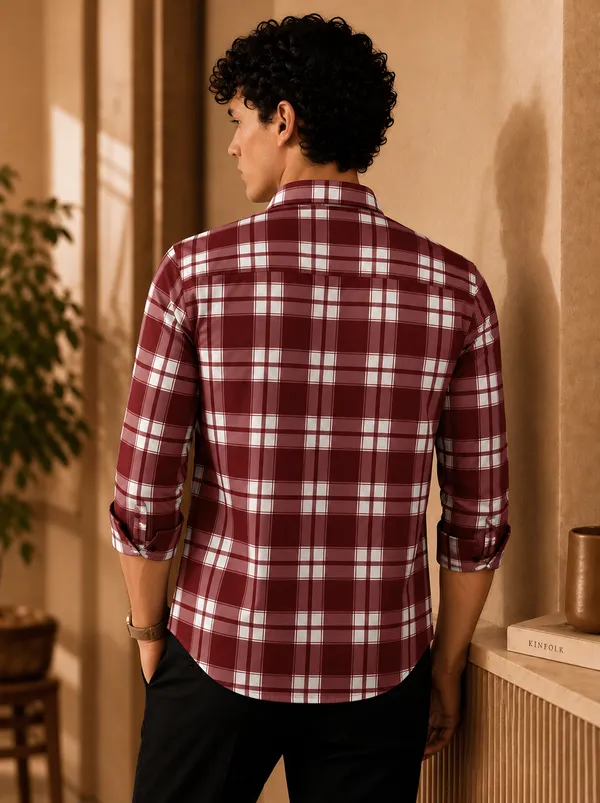 Men�s_Maroon_&_White_Checkered_Full_Sleeve_Shirt_|_Stylish_Plaid_Casual_Shirt_for_Men
