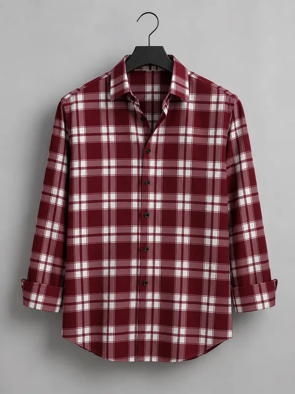 Men�s_Maroon_&_White_Checkered_Full_Sleeve_Shirt_|_Stylish_Plaid_Casual_Shirt_for_Men