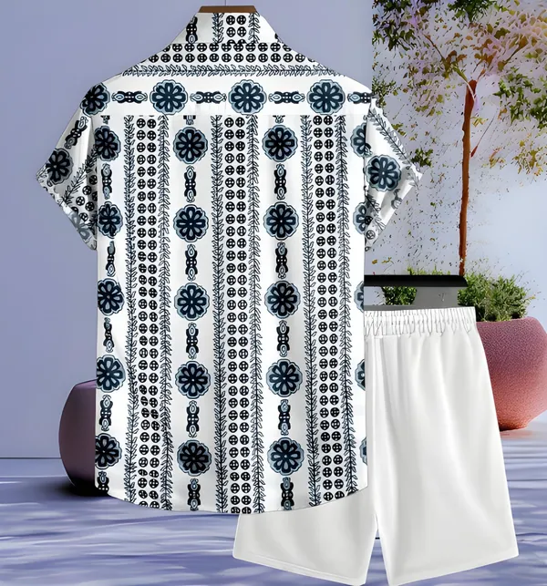 White_Floral_Print_Top_&_Bottom_Set_For_Men
