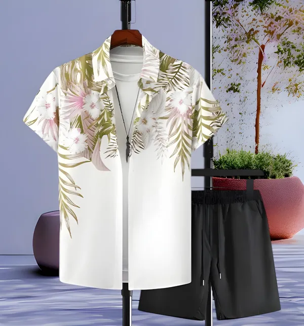 Gold_White_Black_Contrast_Collar_Top_&_Bottom_Sets_For_Men