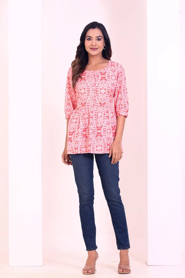 Women_Ethnic_Bandhani_Print_Peach_Short_Kurti