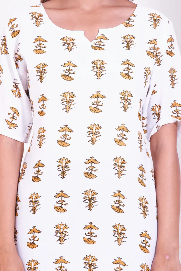 Classy_White_Women_Floral_Printed_Short_Kurta