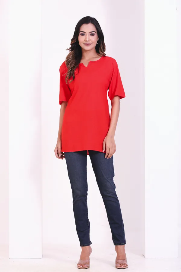 Women_Red_Plain_Short_Kurta