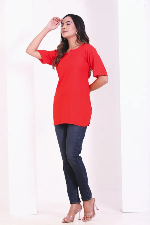 Women_Red_Plain_Short_Kurta