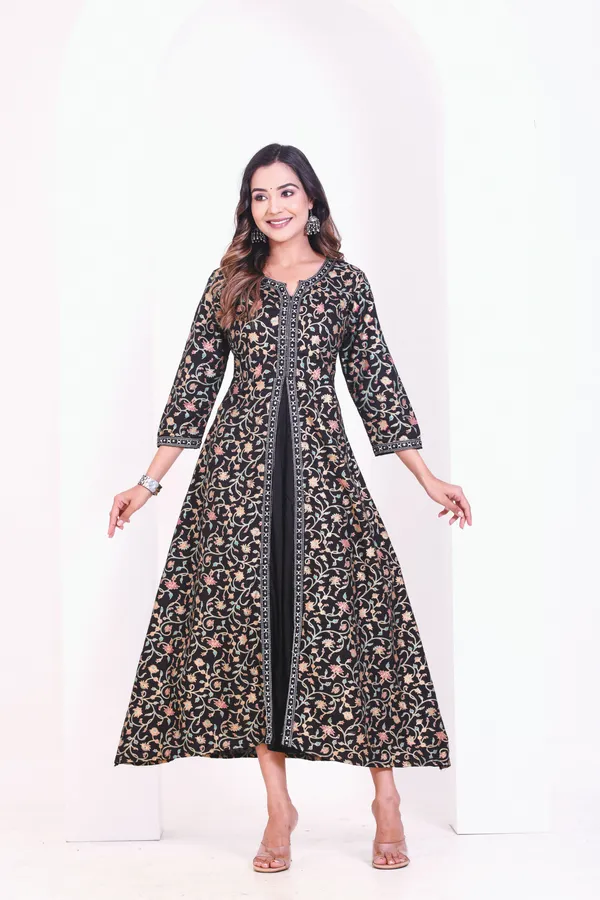 Trendy_Women_Black_Foil_Printed_Lace_Border_Gown_