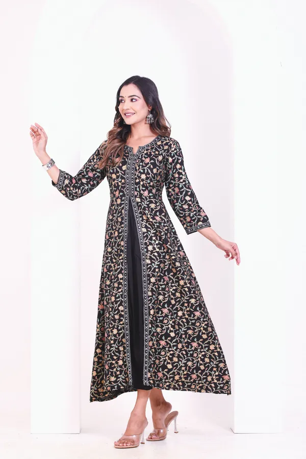Trendy_Women_Black_Foil_Printed_Lace_Border_Gown_