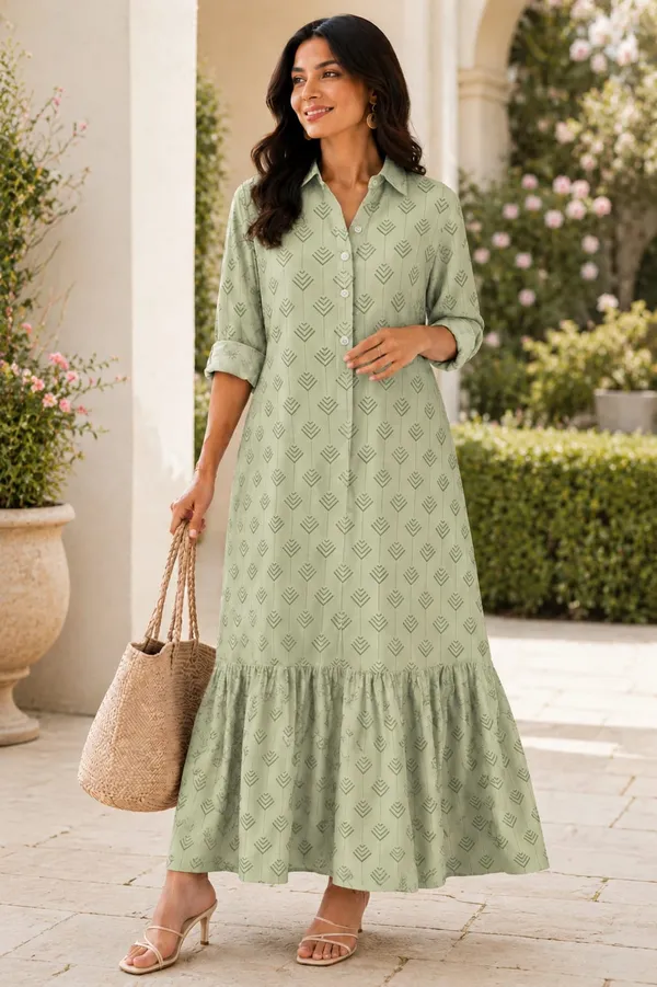 Green_Flared_Printed_Long_Dress_For_Women