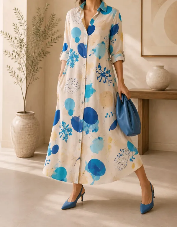 Abstract_Watercolor_Long_Shirt_Dress_For_Women