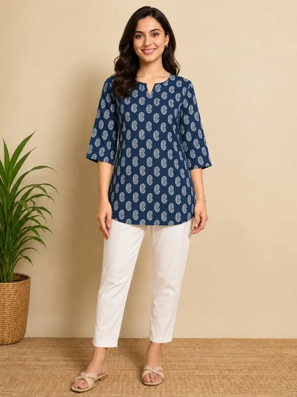 Blue_Cotton_Short_Top_For_Women