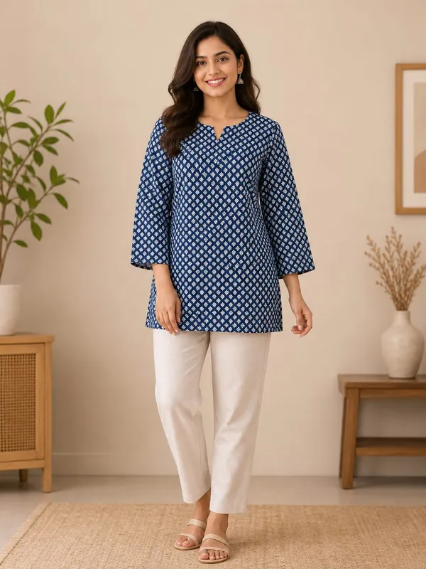 Blue_Cotton_Short_Top_For_Women