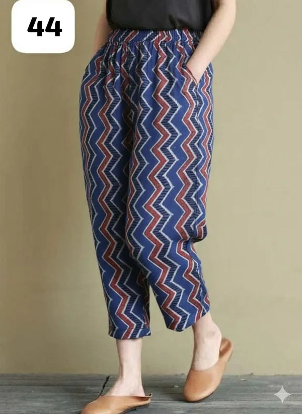 Blue_Floral_Print_Cotton_Pants_For_Women