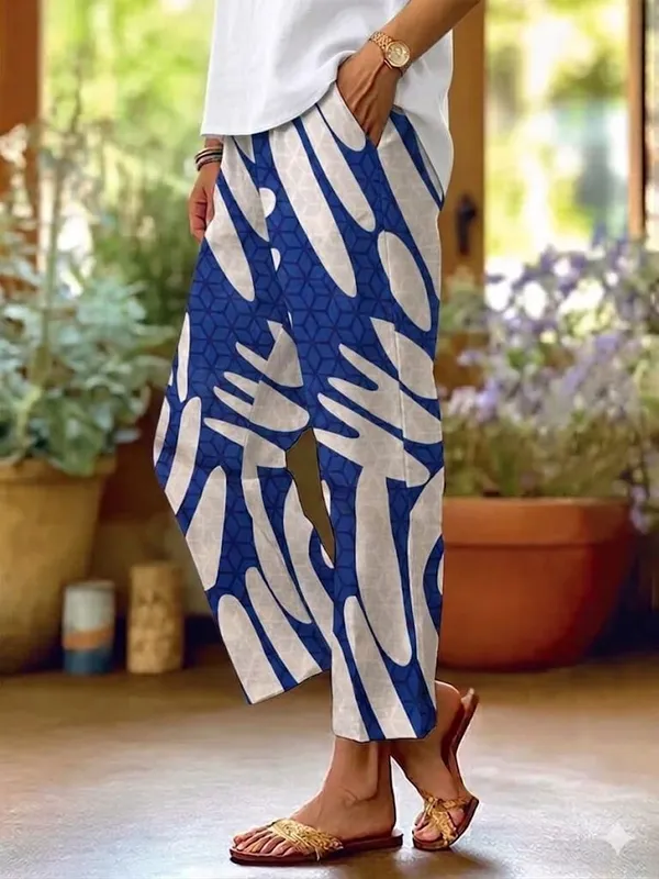 Blue_Floral_Print_Cotton_Pants_For_Women