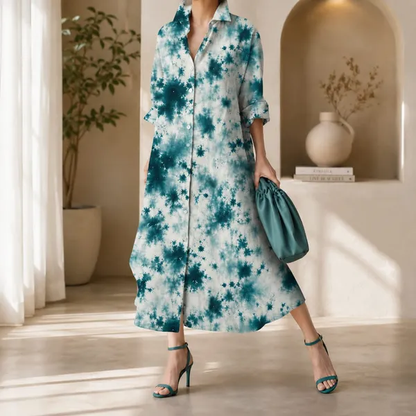 Blue_Tie_-_dye_Long_Shirt_Dress_For_Women