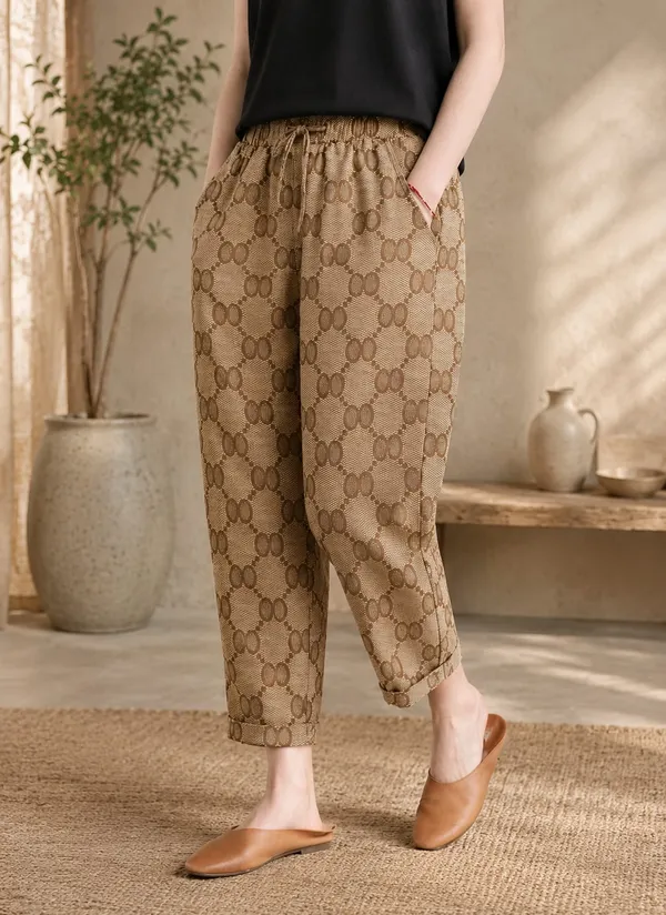 Brown_Print_Cotton_Pant_For_Women