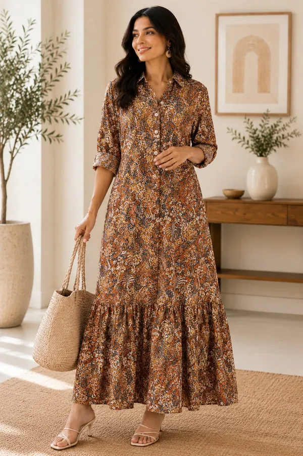 Brown_Printed_Long_Dress_For_Women