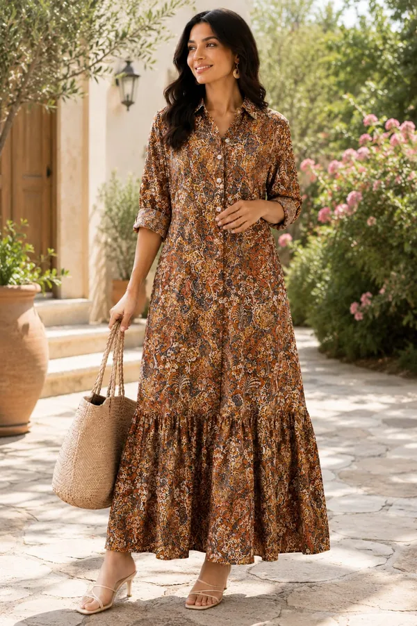 Brown_Printed_Long_Dress_For_Women