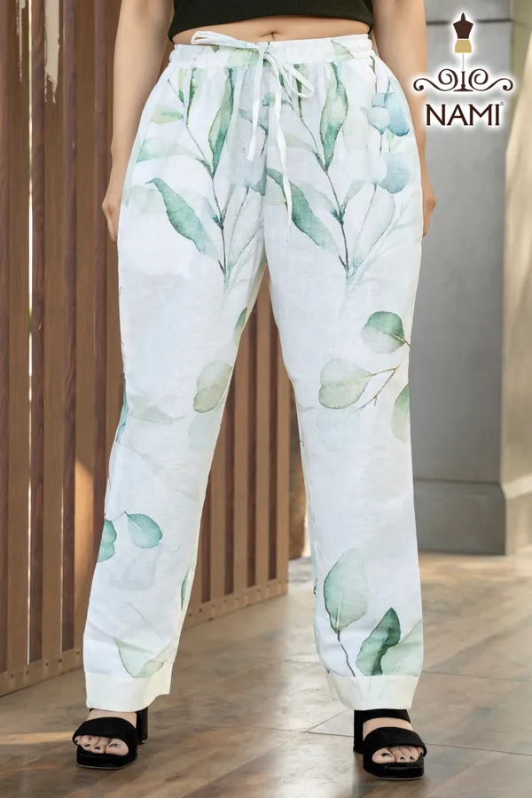 White_Floral_Print_Cotton_Pants_For_Women