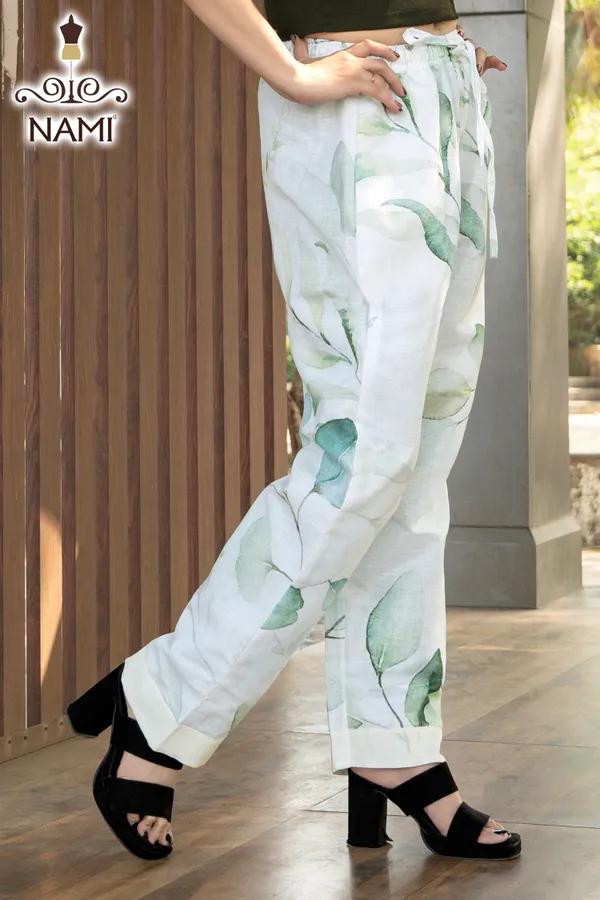 White_Floral_Print_Cotton_Pants_For_Women
