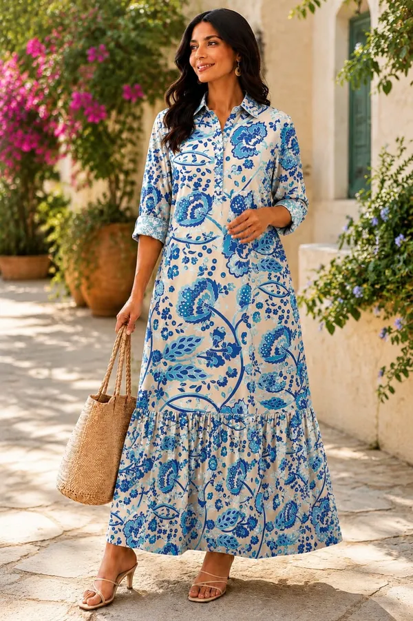 Floral_Flared_Long_Print_Dress_For_Women