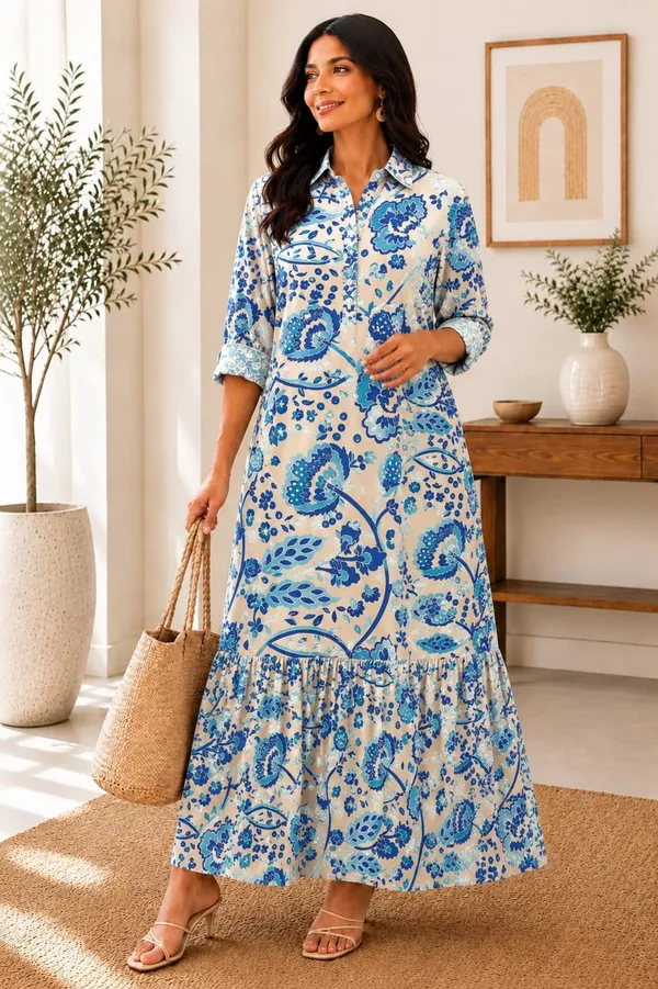 Floral_Flared_Long_Print_Dress_For_Women