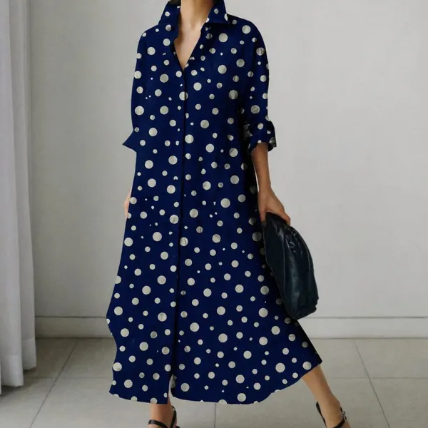 Blue_Cotton_Blend_Floral_Printed_Long_Shirt_Dress_For_Women