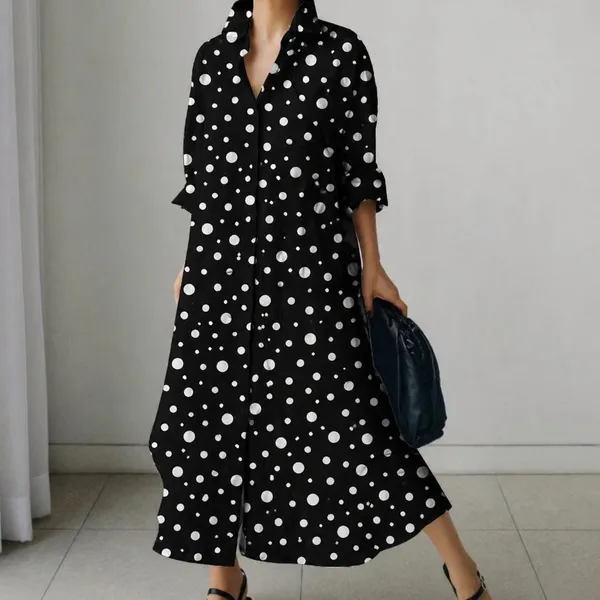 Black_Cotton_Blend_Floral_Printed_Long_Shirt_Dress_For_Women
