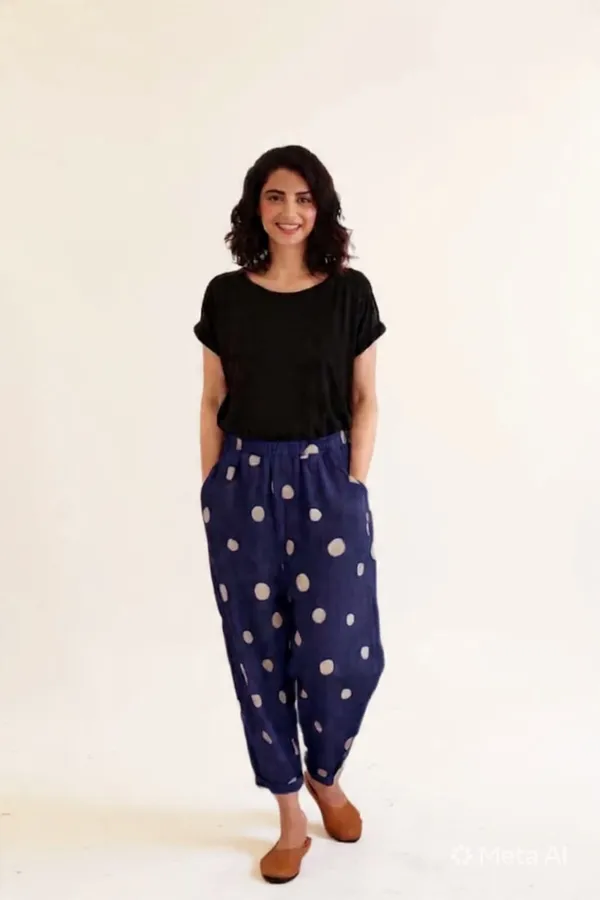 Blue_Floral_Print_Cotton_Pants_For_Women