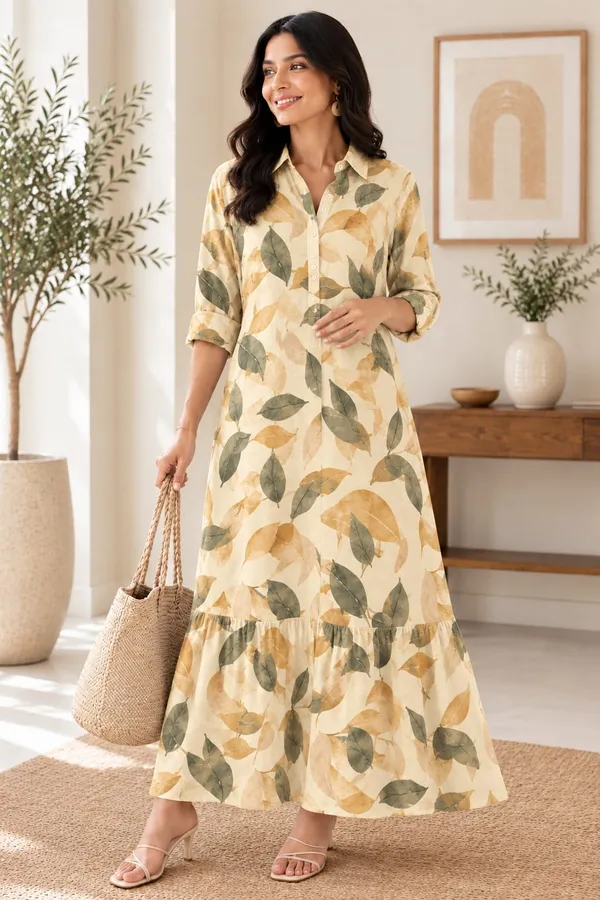Green_And_Beige_Botanical_Long_Dress_For_Women