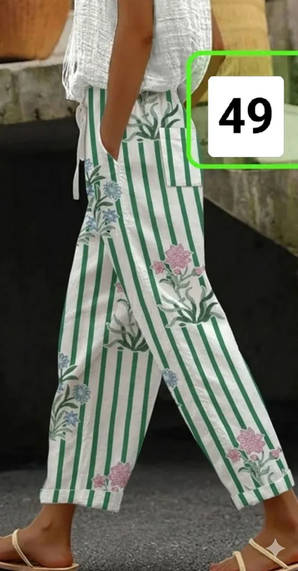 Green_Floral_Pattern_Cotton_Pants_For_Women