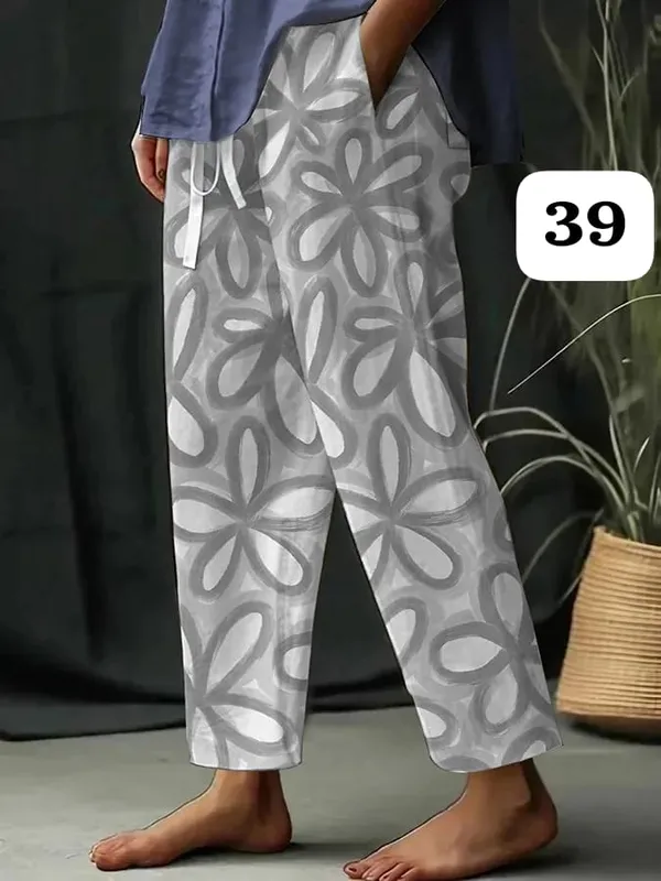 Grey_Floral_Print_Cotton_Pants_For_Women