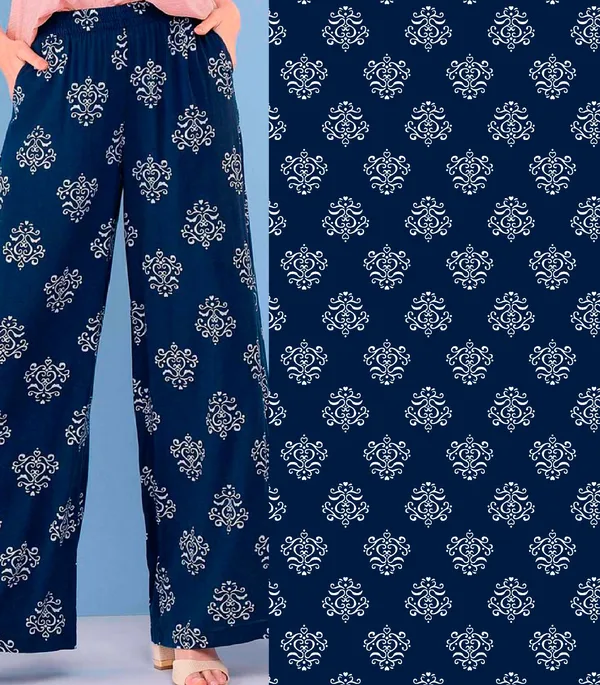 Indigo_Blue_Floral_Print_Cotton_Pants_For_Women