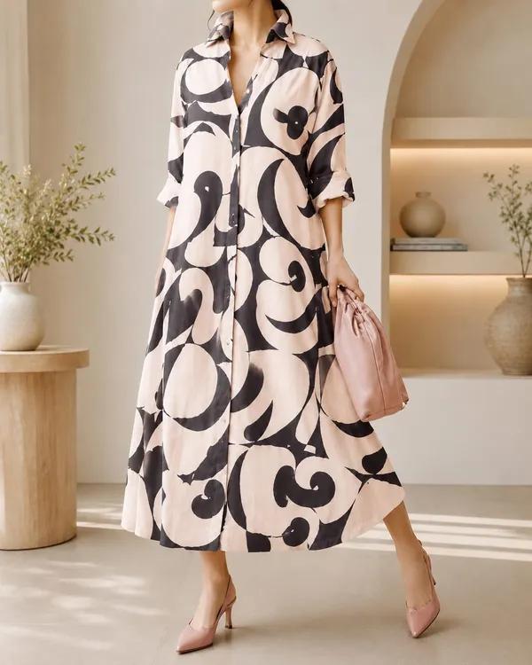 Abstract_Geometric_Shirt_Dress_For_Women