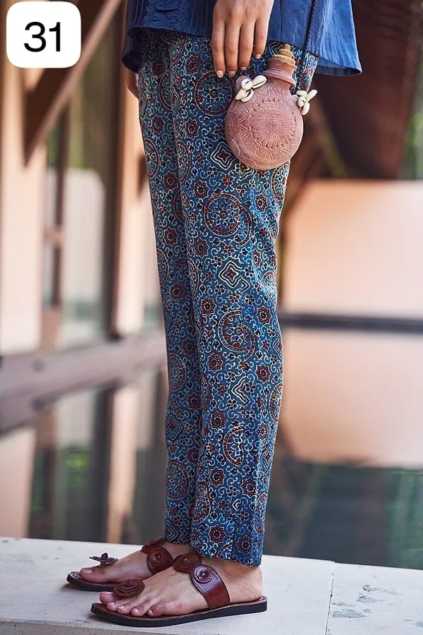 Light_Blue_Azrak_Floral_Print_Cotton_Pants_For_Women