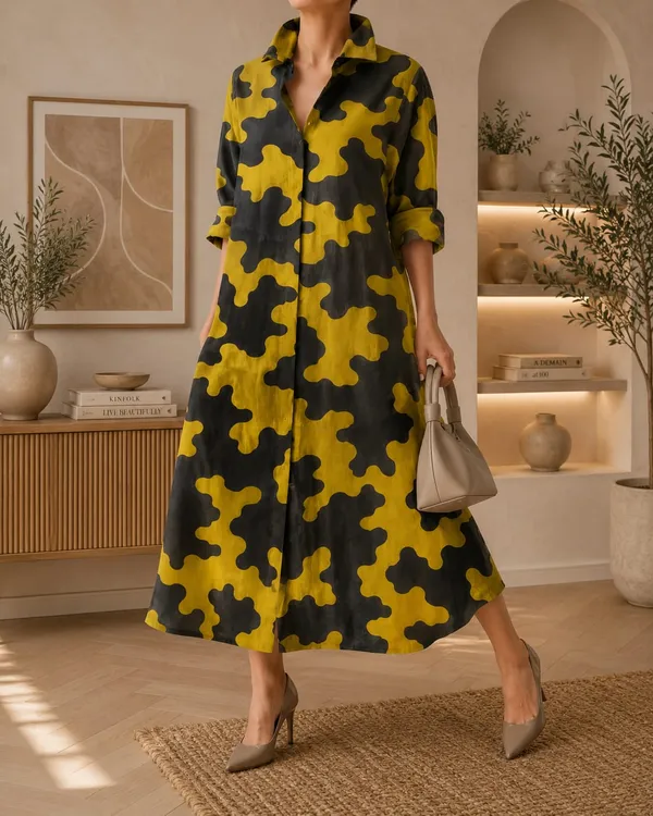 Black_And_Beige_Abstract_Cotton_Blend_Printed_Long_Dress