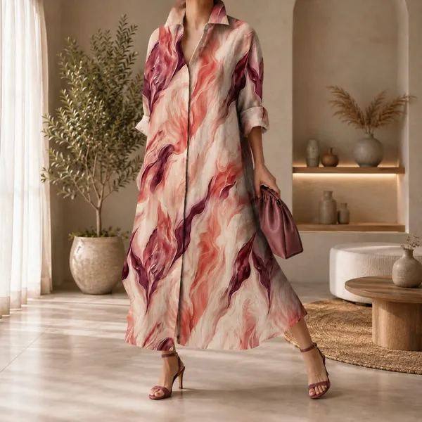 Orange_Abstract_Long_Shirt_Dress_For_Women