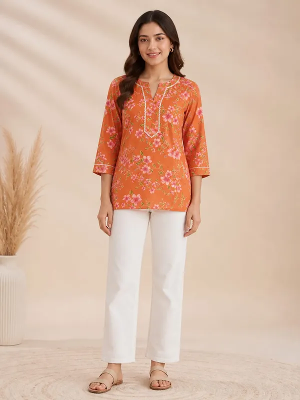 Orange_Cotton_Short_Top_For_Women