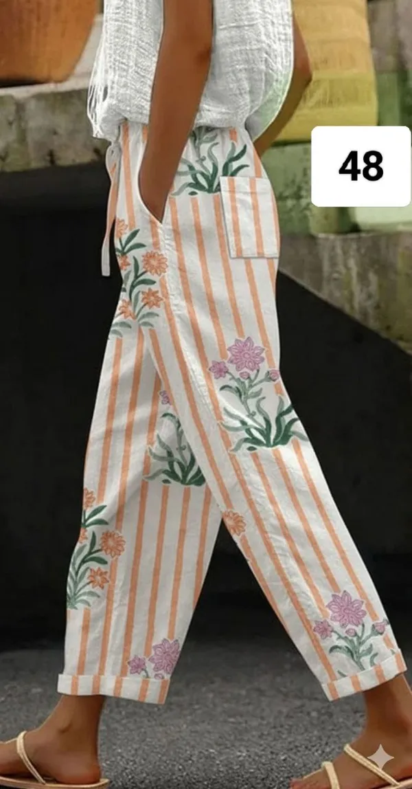 Orange_Floral_Pattern_Cotton_Pants_For_Women